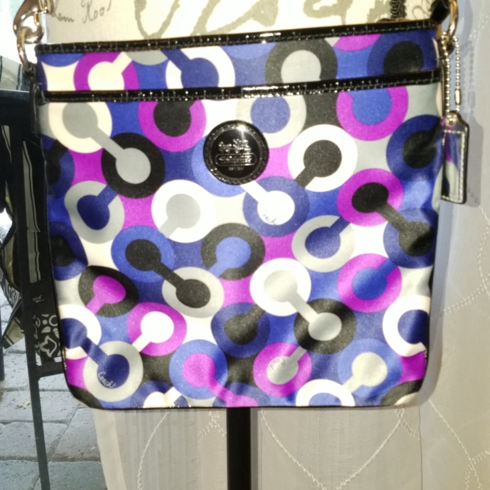 Coach satin purple/blue/black crossbody